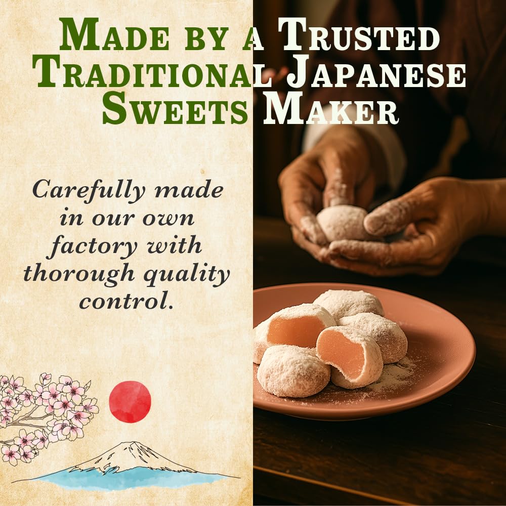Matcha Mochi Candy, Soft Chewy Japanese Green Tea Snack, Japan, 9 oz | Authentic matcha wagashi inspired by Japanese rice cakes. Individually wrapped for a convenient sweet treat