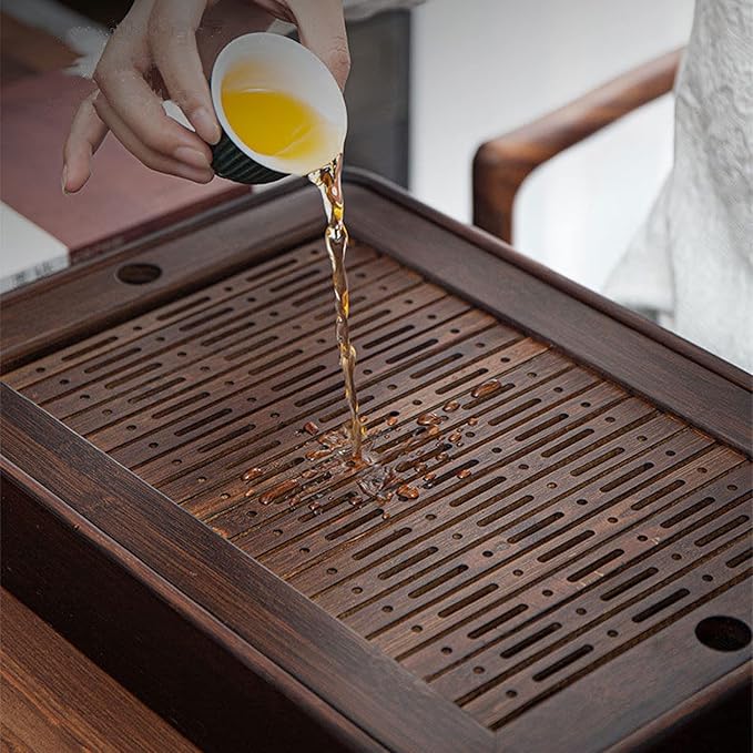 14in Bamboo Tea Tray Bamboo Chinese Gongfu Tea Tray Water Storage Bamboo Tea Table Vintage Tea Set(Large)