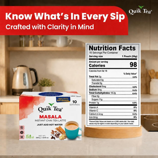 QuikTea Instant Chai Tea Latte Mix, Masala, 10 Sachets