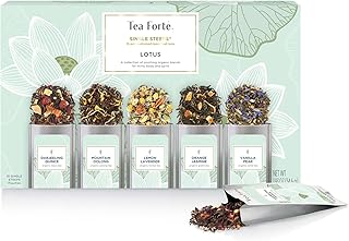Tea Forte Single Steeps Loose Leaf Tea Sampler, Assorted Variety Tea Box, 15 Single Serve Pouches, Gifts for Mom, Lotus Tea