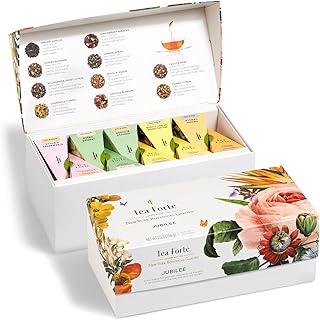 Tea Forte Premium Presentation Box Gift Set Sampler, 20 Count, Assorted Blends Individually Wrapped Handcrafted Pyramid Infuser Bags, Jubilee Tea