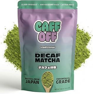 Caff Off Decaf Matcha Green Tea Powder From Japan – 3.52 oz / 100 g – Ceremonial Grade – Naturally Decaffeinated Without Chemicals – Tested for Heavy Metals – First Harvest, Shade-Grown & Caffeine-Free Matcha Powder