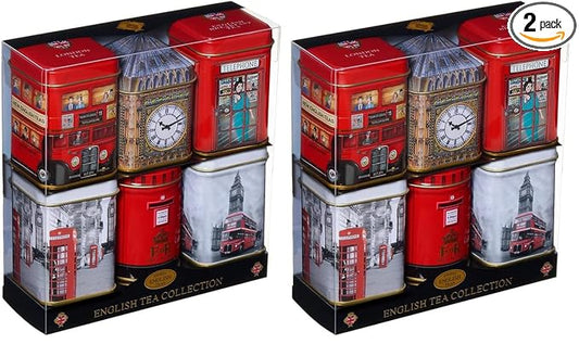 Iconic London Sights 6x Tea Tins with Fine English Breakfast Loose Leaf Tea, British Souvenir, Big Ben, UK Foods (Pack of 2)