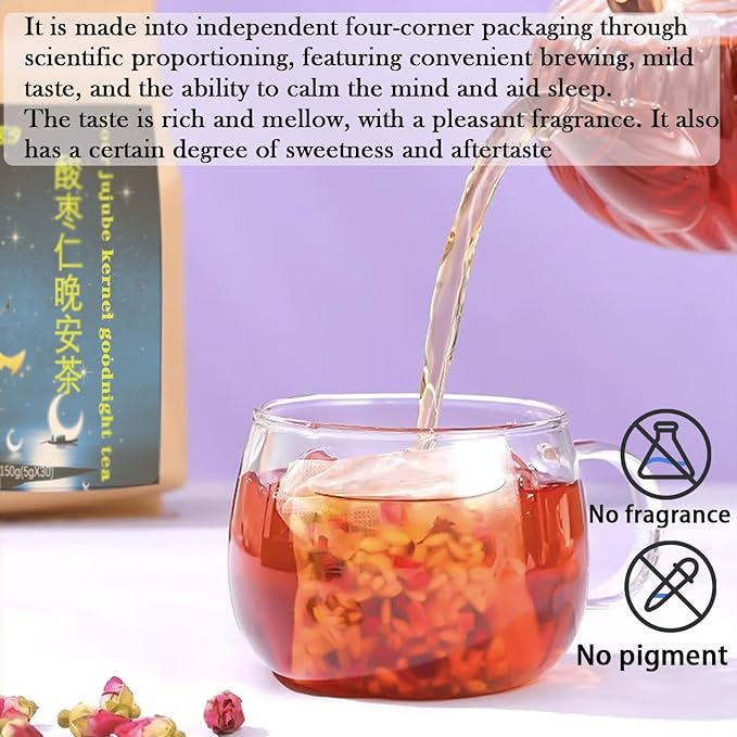 Sour Jujube Kernel Poria Cocos Lily Tea Bags 6.35oz/300g(60Bags/2Pack) Good Night Sleepytime Tea Sour Jujube Kernel Lily Tea Chinese Herbal Tea 酸枣仁百合茶 酸枣仁 晚安茶 助睡眠