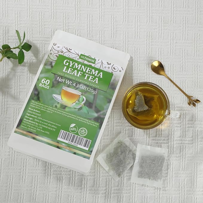 Premium 60 Gymnema Leaf Tea Bags, Made with 100% Natural Gymnema Leaves, No Additives & Caffeine Free & Sugar Free.
