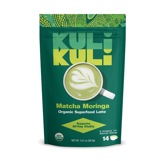Kuli Kuli Matcha Moringa Organic Superfood Latte - Matcha Green Tea Powder for Natural Caffeine & Antioxidants with Moringa and Lion’s Mane for