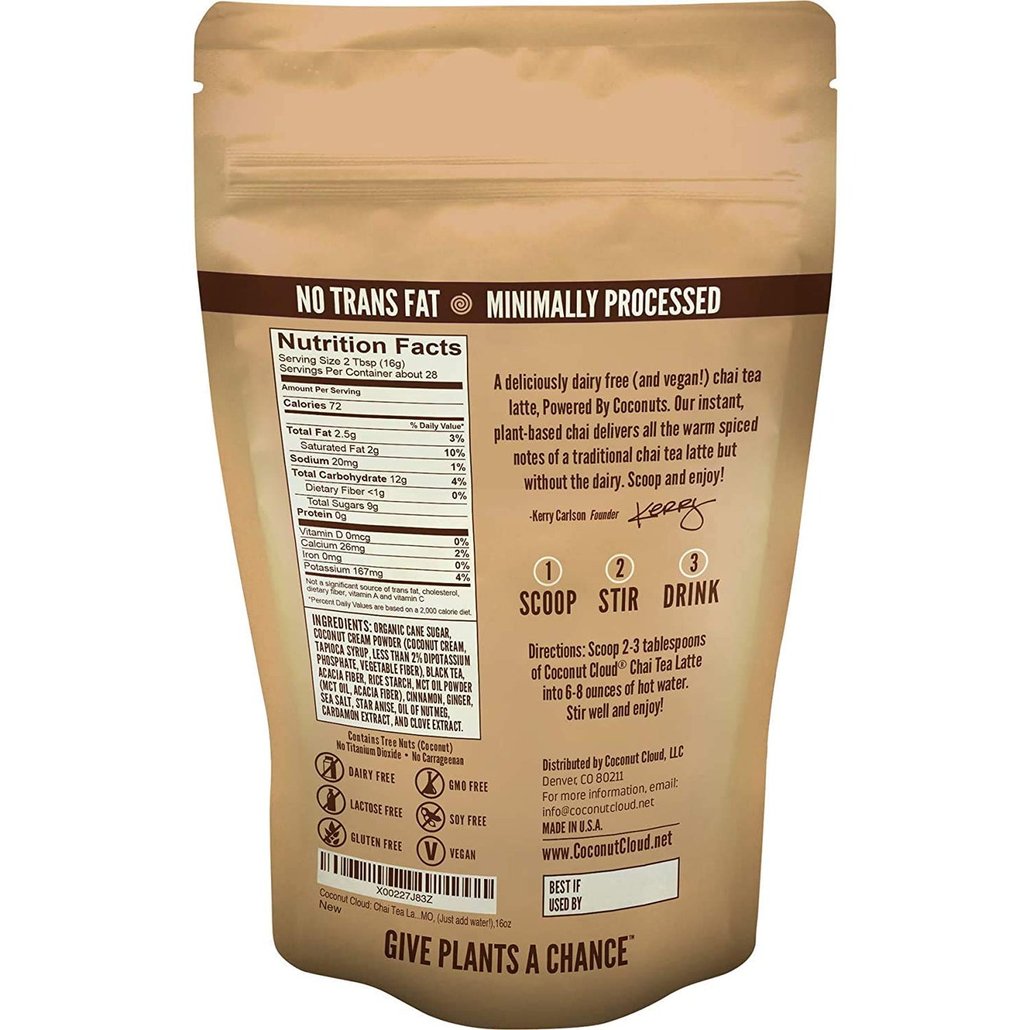 Coconut Cloud Vegan Spiced Chai Tea Latte Powder: Vegan &amp; Dairy Free, 16 oz | Made in Colorado from Premium Coconut Milk Powder, Creamy &amp; Lightly Sweetened, Gluten Free, Soy Free, No Trans Fat