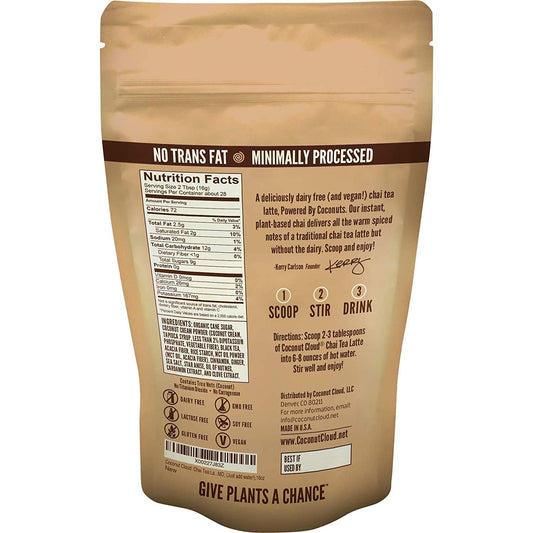 Coconut Cloud Vegan Spiced Chai Tea Latte Powder: Vegan &amp; Dairy Free, 16 oz | Made in Colorado from Premium Coconut Milk Powder, Creamy &amp; Lightly Sweetened, Gluten Free, Soy Free, No Trans Fat
