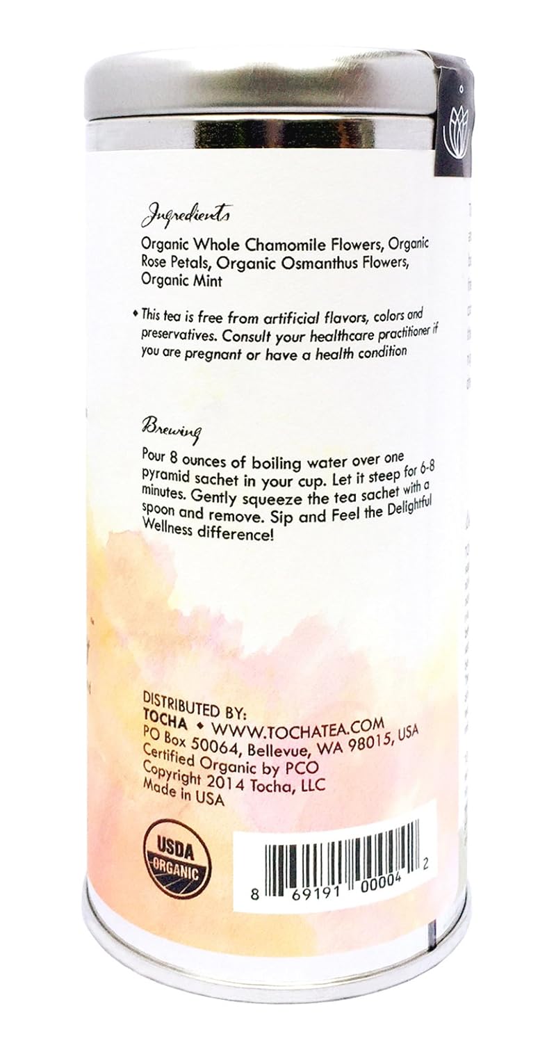 Tocha Organic Serenity Lullaby Chamomile Tea – Caffeine-Free Sleep & Relaxation Blend | 15 Biodegradable Pyramid Bags | Chamomile, Rose, Osmanthus & Mint for Restful Sleep, Support Digestive Health