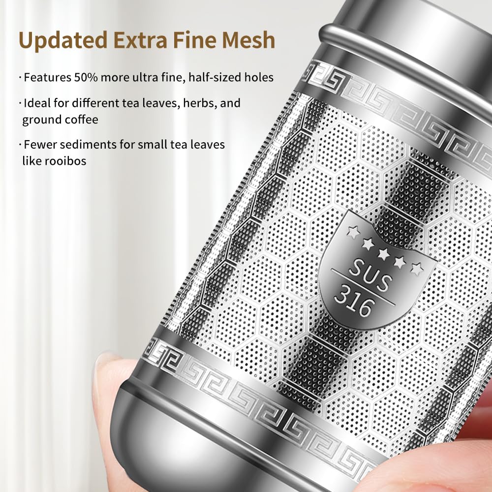 BOMANSI BOMS Tea Strainers for Loose Tea, Extra Fine Mesh Tea Infuser, 316 Stainless Steel with Extended Chain Hook, Loose