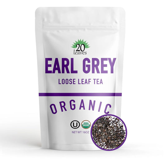 Earl Grey Loose Leaf Black Tea - 100% Certified Organic - 1LB Pouch - 16OZ Resealable Kraft Bag - 1 Pack