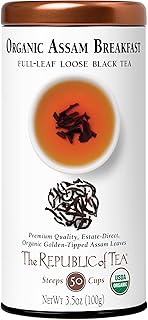The Republic of Tea Organic Assam Breakfast Black Full-Leaf Loose Tea | 3.5 Oz Tin | Steeps 50 Cups
