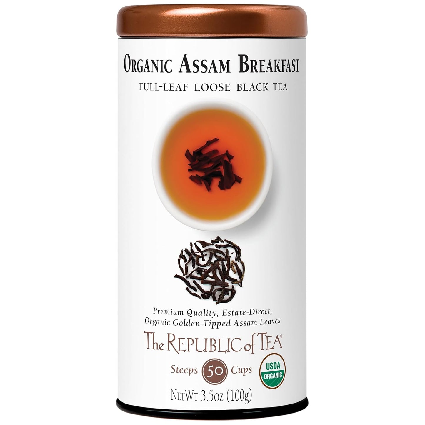The Republic of Tea Organic Assam Breakfast Black Full-Leaf Loose Tea, 3.5 Oz Tin, Steeps 50 Cups