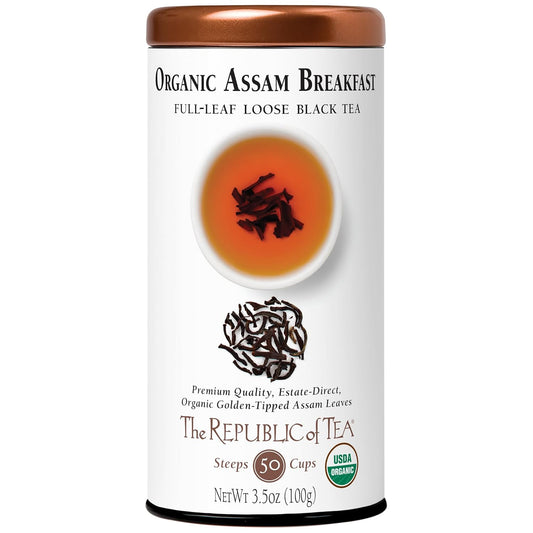 The Republic of Tea Organic Assam Breakfast Black Full-Leaf Loose Tea, 3.5 Oz Tin, Steeps 50 Cups