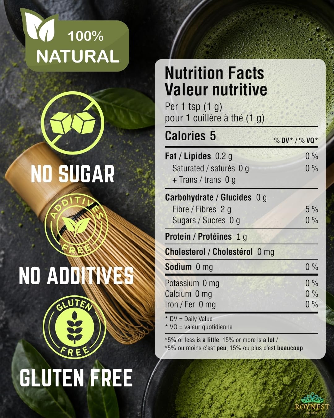 Roynest Premium Organic Matcha Powder - 50g Reseleable Pouch - 1 Pack | Ready to Mix, Pure Matcha for Iced Lattes, Smoothies, Cold Drinks &amp; Baking, Clean Energy, Non-GMO, USDA Certified Organic