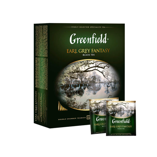 Greenfield Earl Grey Fantasy Black Tea - 100 Individually Wrapped Tea Bags - Premium Ceylon Black Tea with Bergamot Aroma - Refreshing Citrus Flavored Afternoon Tea - 7.05 oz