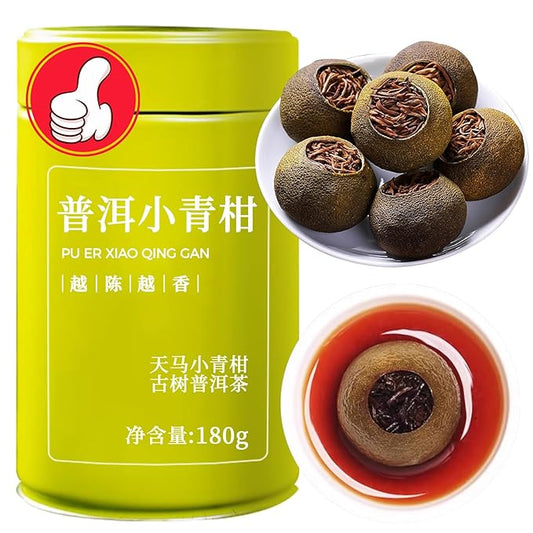Hee Creek Xinhui Tangerine Peel Pu-erh Tea 180g/6.35oz Small Green Mandarin Yunnan Palace Pu'er Citrus Tea Canned XiaoQingGan Chinese Pu'er Gift 普洱小青柑 陈皮普洱茶 熟茶 云南普洱茶