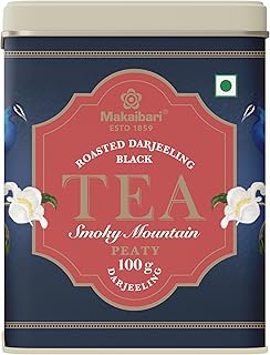 Makaibari Tea Treasures- Smoky Mountain, Organic Roasted Darjeeling Loose Leaf Black Tea Tin Caddy, 100 Grams