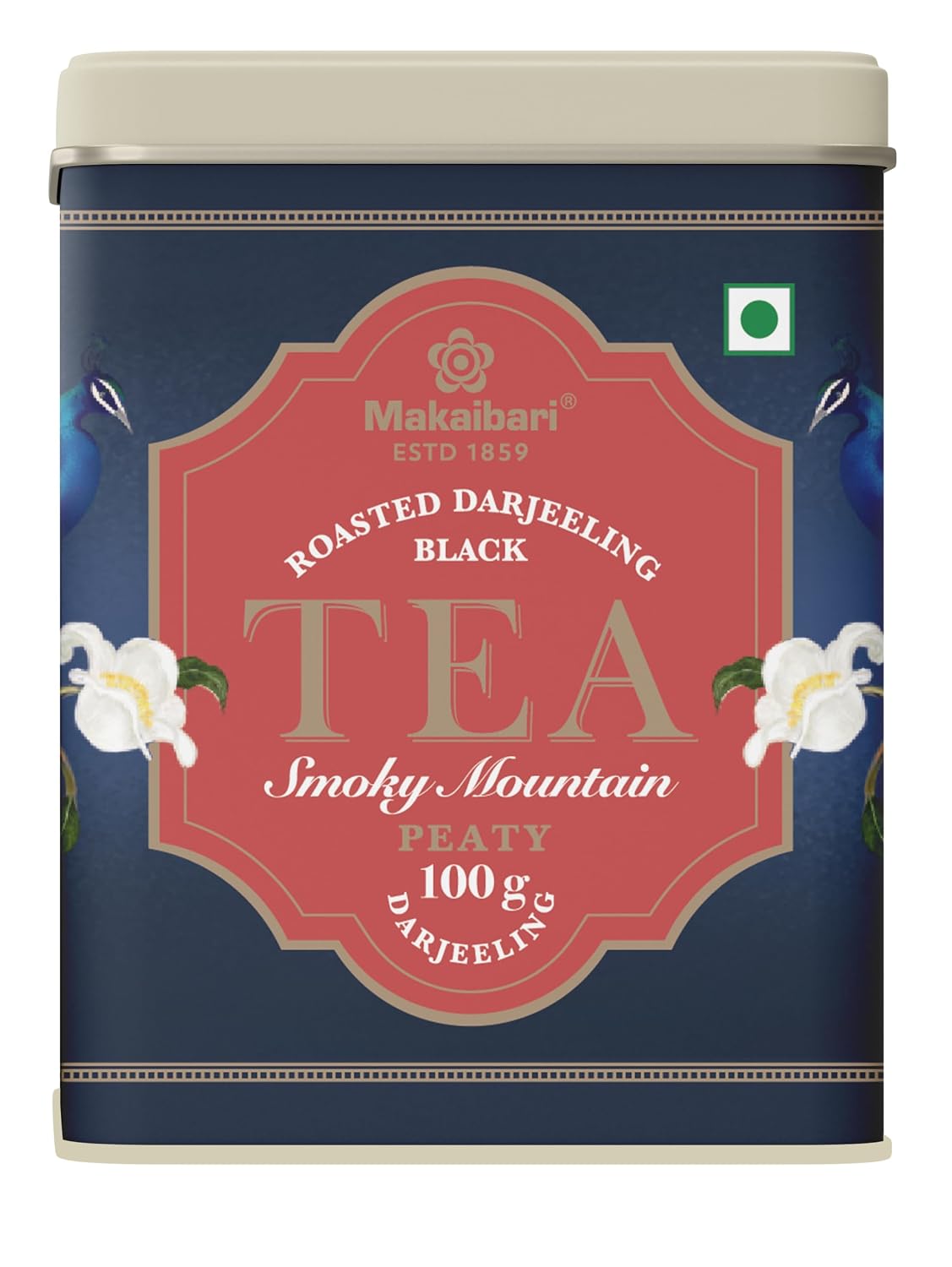 Makaibari Tea Treasures- Smoky Mountain, Organic Roasted Darjeeling Loose Leaf Black Tea Tin Caddy, 100 Grams