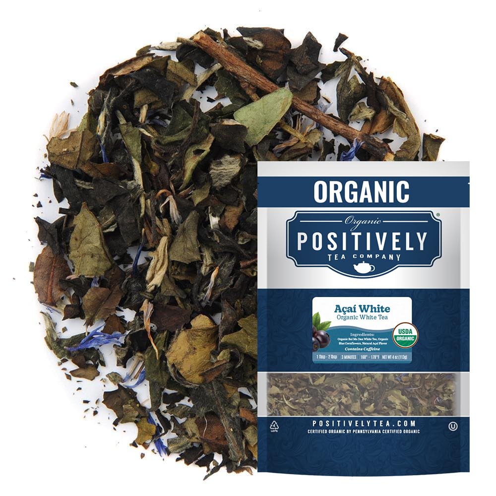 Organic Positively Tea Company, Açaí White Tea, Loose Leaf, 4 Ounce