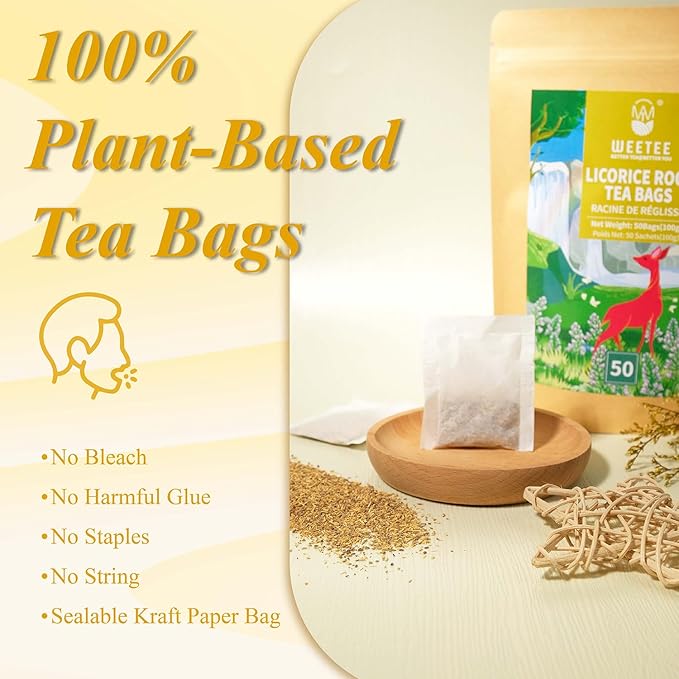 WT Weetee Licorice Root Tea Bags 50 Count, Naturally Sweet & No Added Sugar, Caffeine-Free, Warm, Mellow, and Pure Herbal Tea