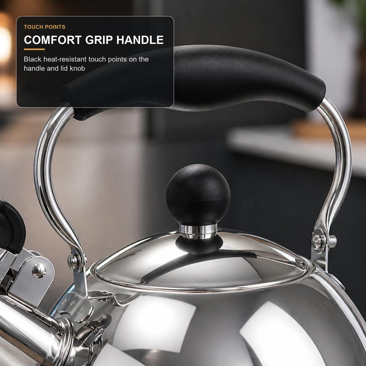 BAERFO 2 Qt Whistling Tea Kettle, Stainless Steel Stovetop Kettle, Silver