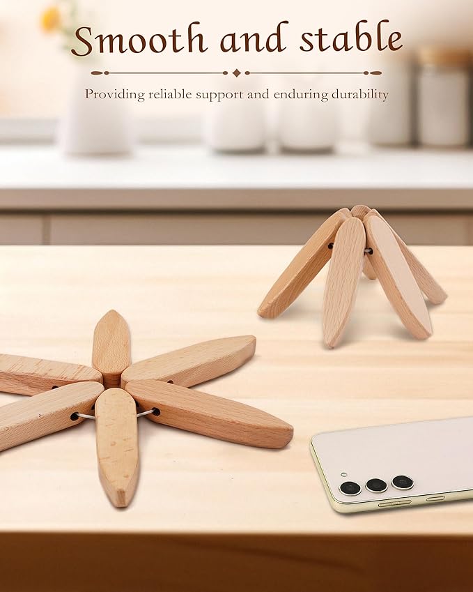Wooden Tree Trivets for Hot Dishes, 4 Wooden Trivet + 1 Stand Natural Wooden Coaster for Hot Dishes, Pot, Bowl, Teapot, Hot Pot Holders