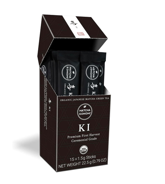 Ki Matcha (15 x 1.5g Sticks) - Organic Premium Ceremonial Japanese Matcha | First Harvest Matcha Green Tea Powder - Zero