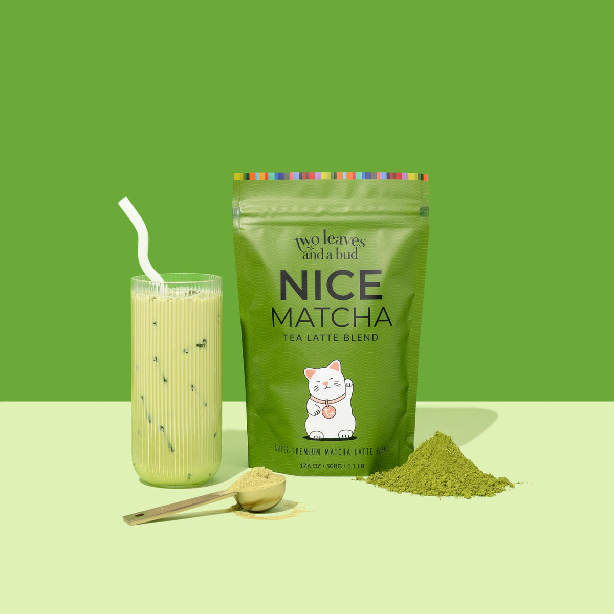 Two Leaves and a Bud Nice Matcha Sweetened Latte Blend, 1.1lb (500g)