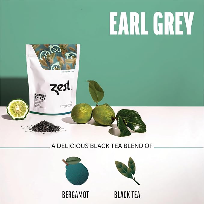 Zest High Caffeine Black Tea Bags – Earl Grey Energy Tea with Natural Bergamot – 150mg Caffeine per Cup – Focus & Morning Breakfast Tea for Energy – Caffeinated Coffee Substitute – 20Ct Pack