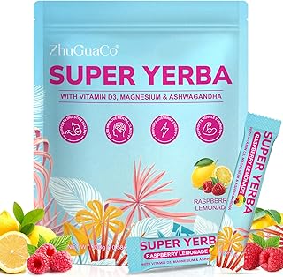 Yerba Mate Instant Tea Powder | Super Yerba Mate Tea for Energy Support & Gut Health - Ashwagandha, Lion’s Mane, L-Theanine, Raspberry Lemonade Flavor, Hot or Cold Drink (10.58 oz, 30 Servings)