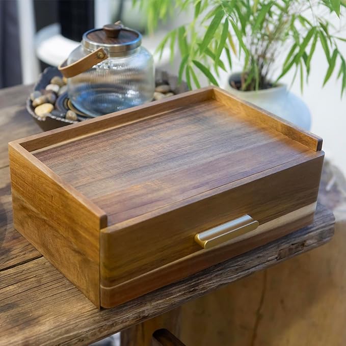 Acacia Wood Tea Bag Organizer, Tea Organizers and Storage Box, Tea Caddy for Tea Bags Storage Drawer, Teabag Holder Container Boxes for Countertop