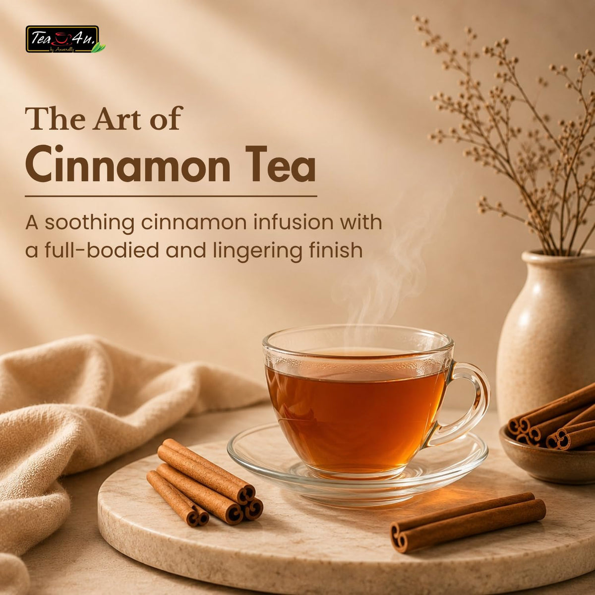TEA 4U. BY ANVERALLY Tea4U Cinnamon Flavored Black Ceylon Tea Bags - Sri Lankan Blend - 25 Count