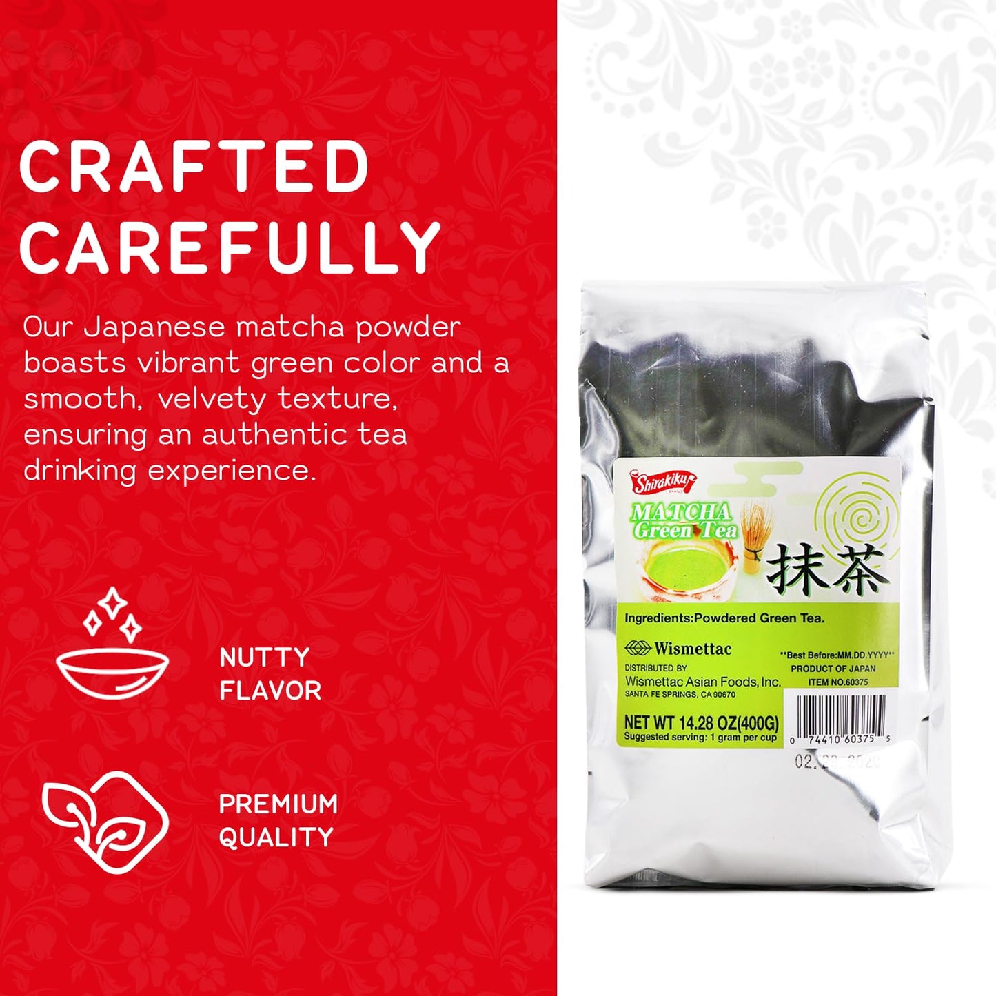SHIRAKIKU Matcha Green Tea Powder | Authentic Japanese Matcha for Traditional Teas | Prefect for Asain Lattes, Smoothies, Baked Goods | 14.28 OZ Pack of 1