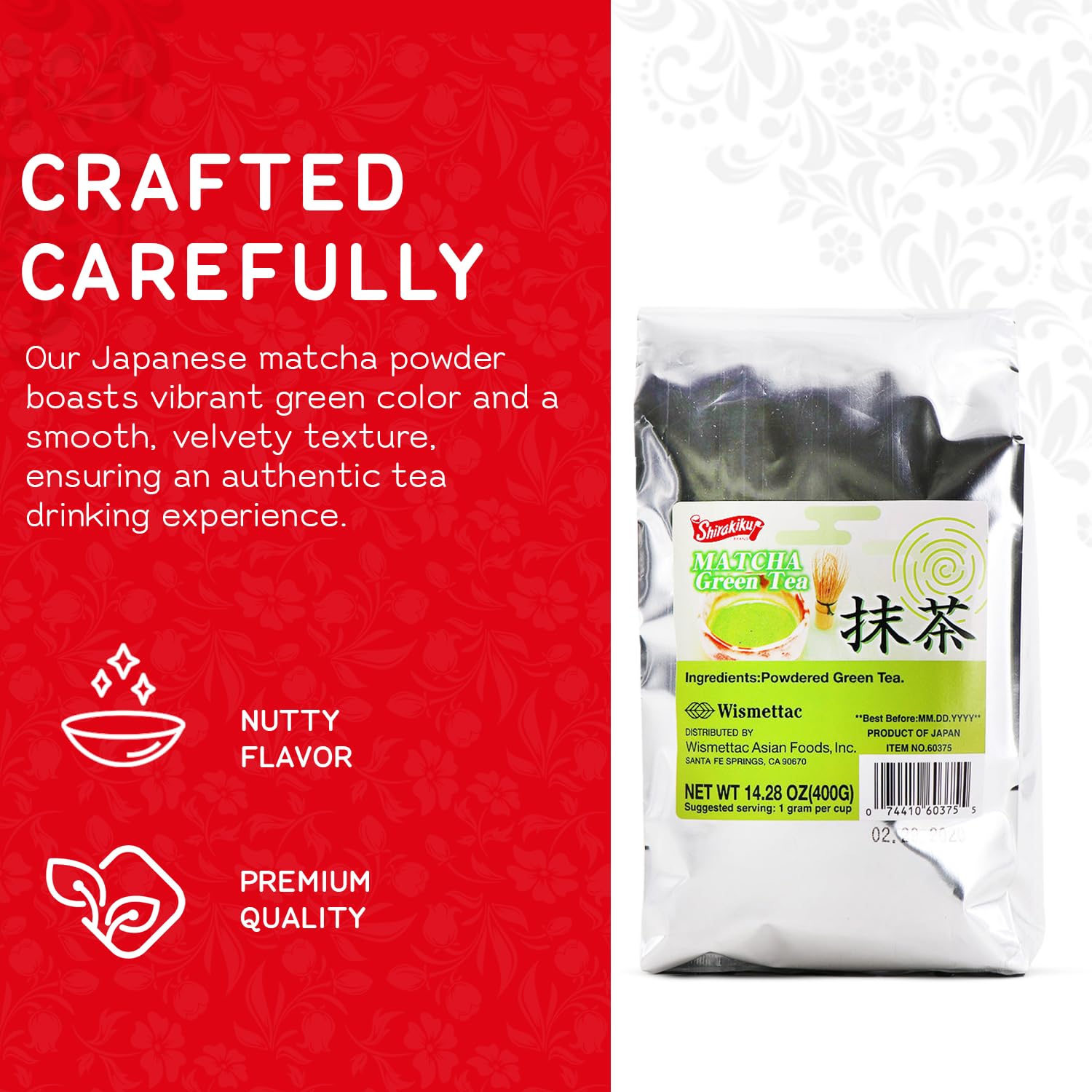 SHIRAKIKU Matcha Green Tea Powder | Authentic Japanese Matcha for Traditional Teas | Prefect for Asain Lattes, Smoothies, Baked Goods | 14.28 OZ Pack of 1