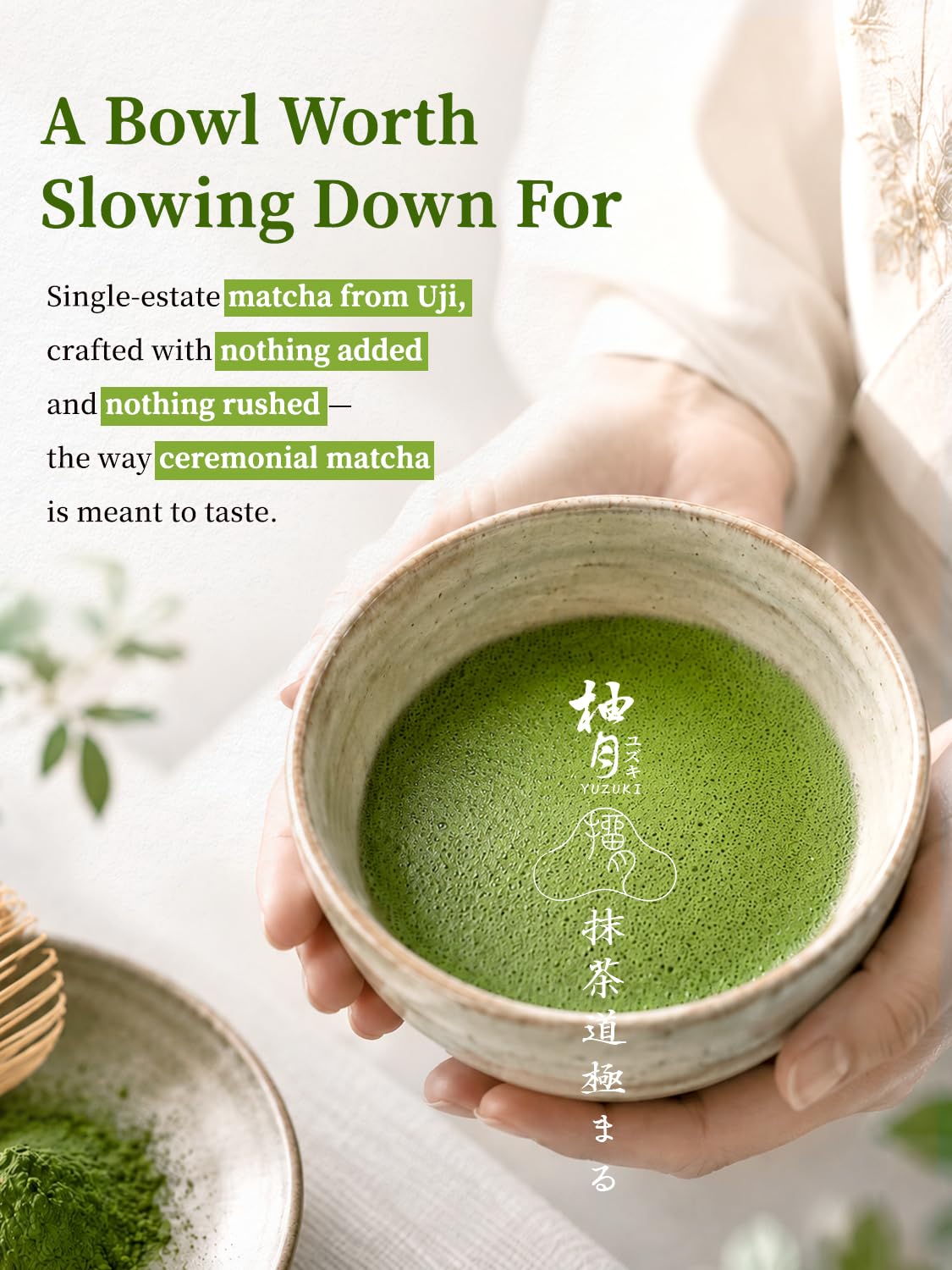 YUZUKI Ceremonial Grade Matcha Powder, 40g/1.4oz | Authentic Japanese Matcha Green Tea Powder, First Harvest - Product of Japan, Uji Kyoto