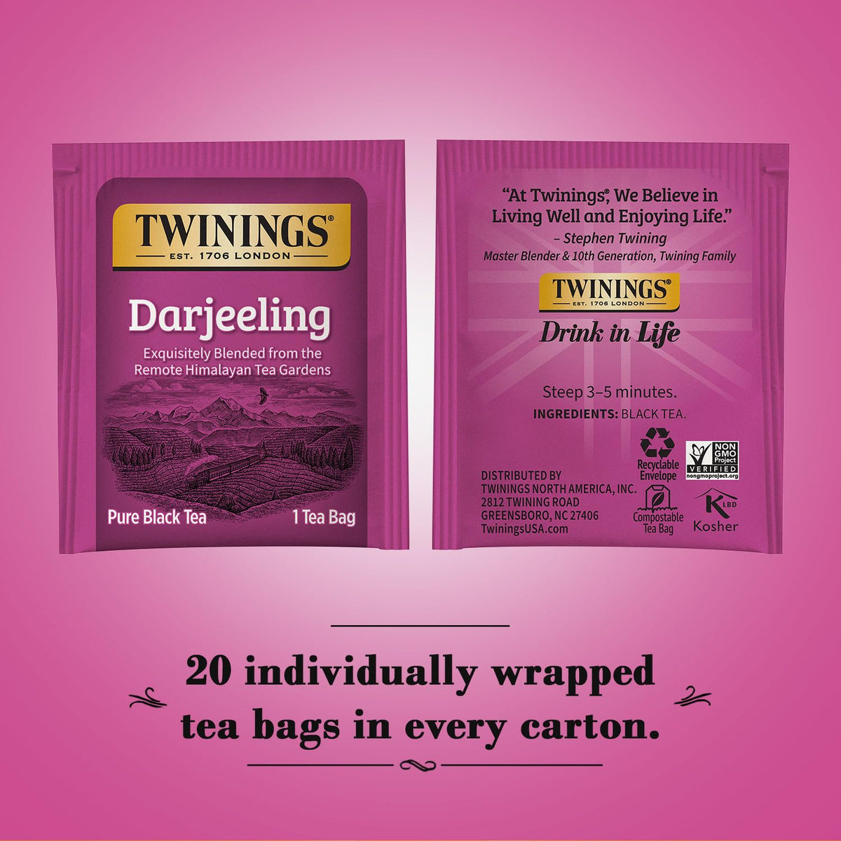 Twinings Darjeeling Tea - A Delicate, Dry Black Tea, Sophisticated Coffee Alternative with Less Caffeine, Individually