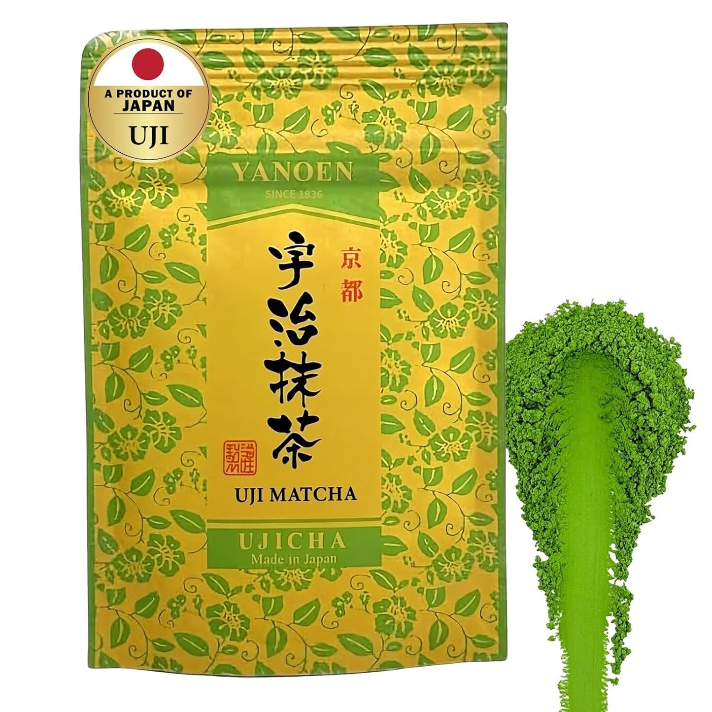 Ceremonial Grade Uji Matcha Powder - Stone-Ground from Kyoto Japan, Umami-Rich for Tea Ceremony Vibrant Green (1.06oz/30g) Zero Sugar Vegan 0