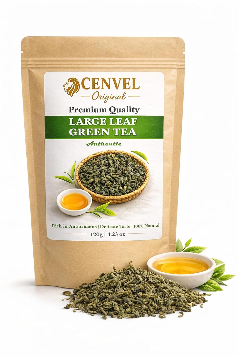 CENVEL® Large Leaf Green Tea | Exquisite Taste & Aroma | Premium Green Tea | Pure & Natural | Non GMO | Vegan Friendly (120g)