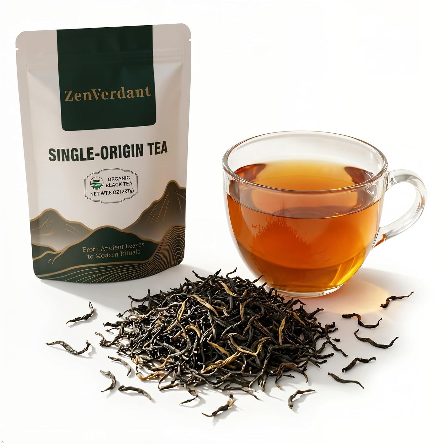 ZenVerdant USDA Organic Lapsang Souchong Black Tea 8oz, World’s Original Black Tea, Natural Smoky & Sweet Longan Flavor, Loose Leaf in Resealable Bag