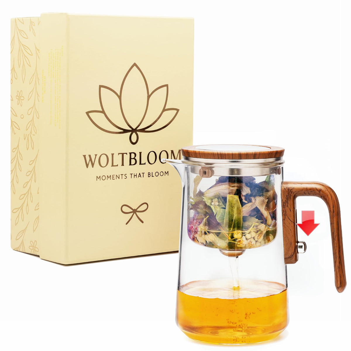 WOLTBLOOM Enchanti Glass Teapot with Infuser - Loose Leaf Tea Pot - 27 oz