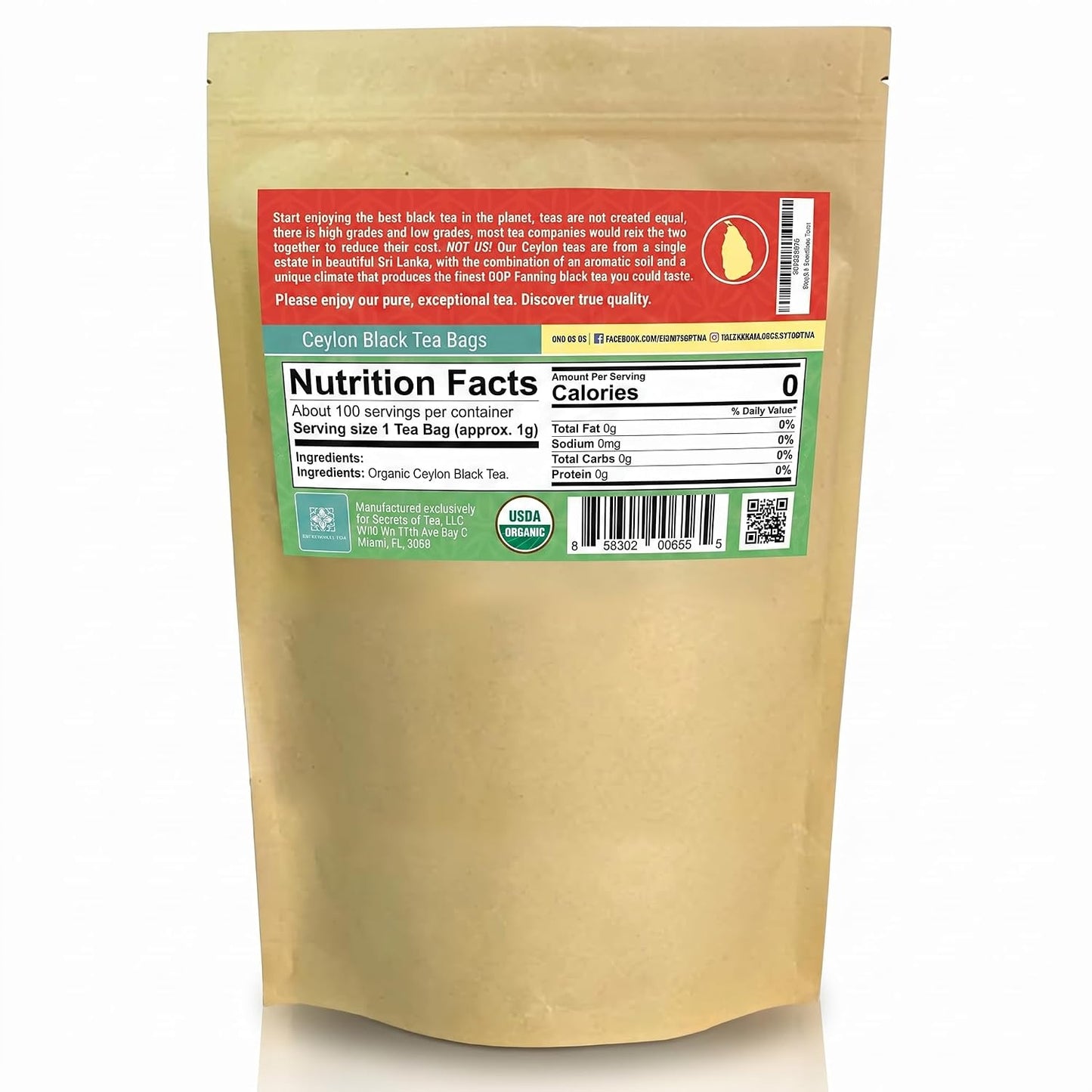 Secrets of Tea English Breakfast Ceylon Black Tea, 100 Ct