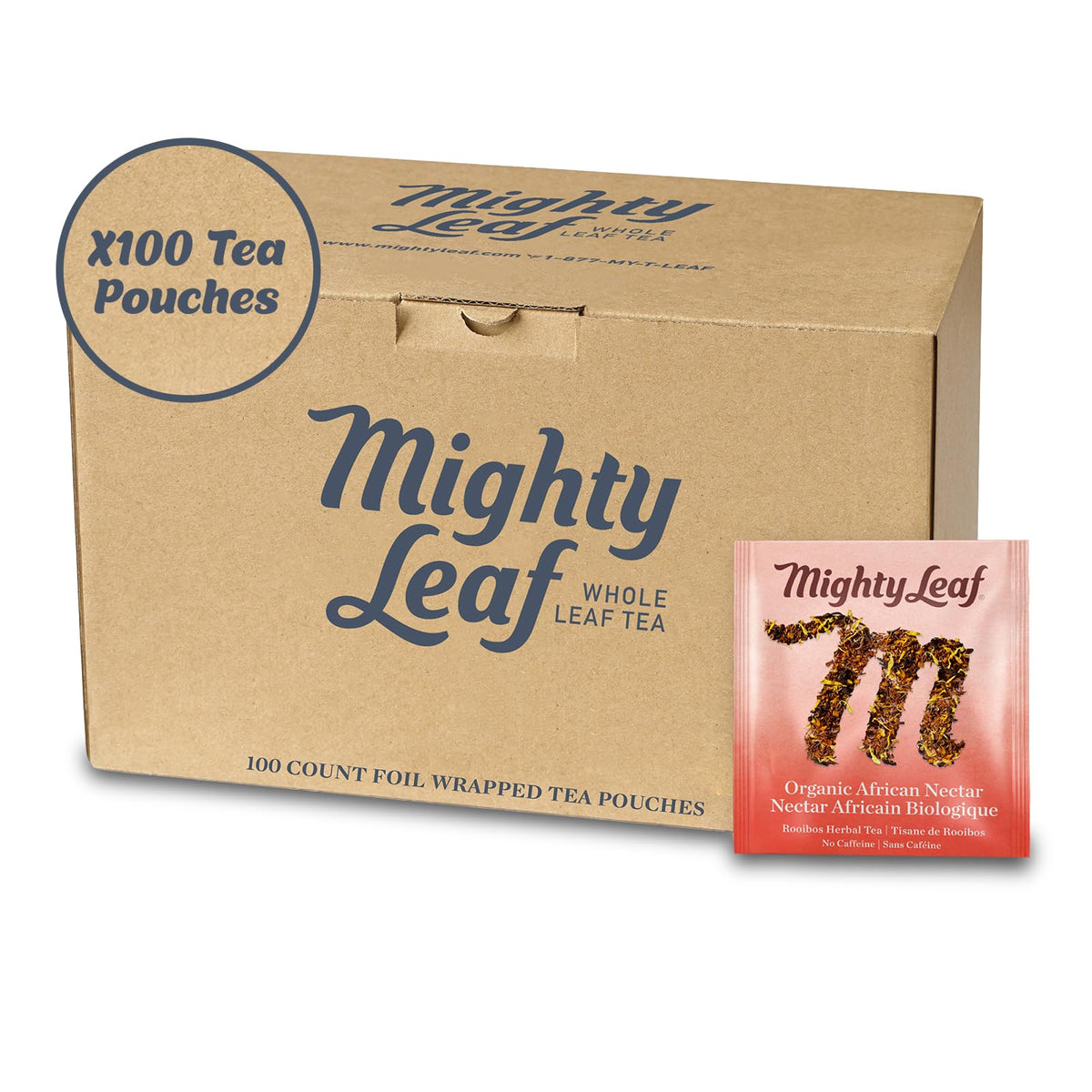Mighty Leaf Organic African Nectar Herbal Tea – 100 Count Biodegradable Silk Tea Bags – Rooibos-Based Caffeine-Free Blend