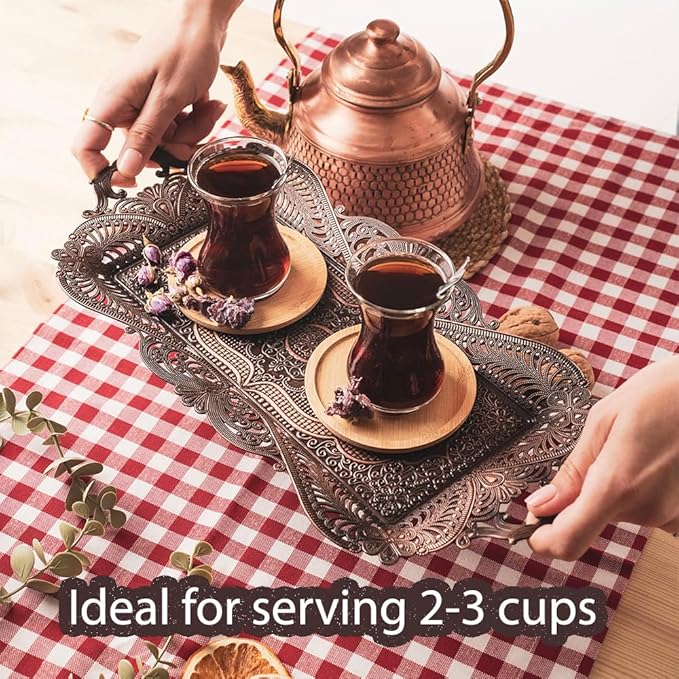 Small Antique Turkish Tea Coffee Serving Tray Table Decor Decorative Handles - Antique Moroccan Home Kitchen Rustic Copper Farmhouse Brass