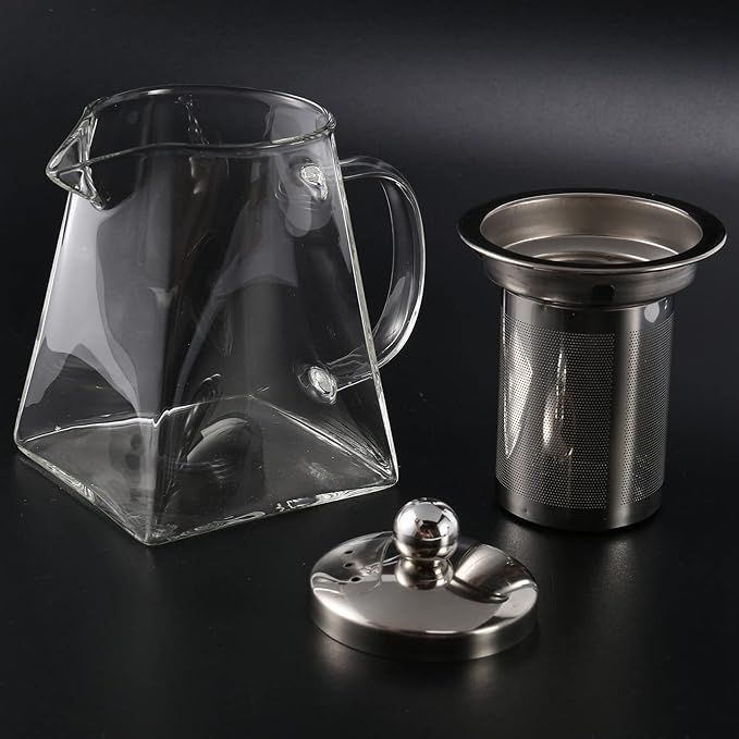 Square Glass Teapot with Infuser, 550 Ml Borosilicate Tea Pot with Strainer, Clear Leaf Tea Pots for Loose Tea