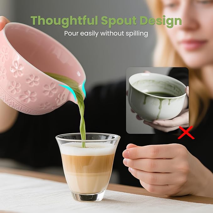 Matcha Whisk Set, Pink Matcha Kit (9 Pcs) Includes Bowl, Whisk, Holder, Scoop, Sifter, Spoon, Rest, Mat, Book