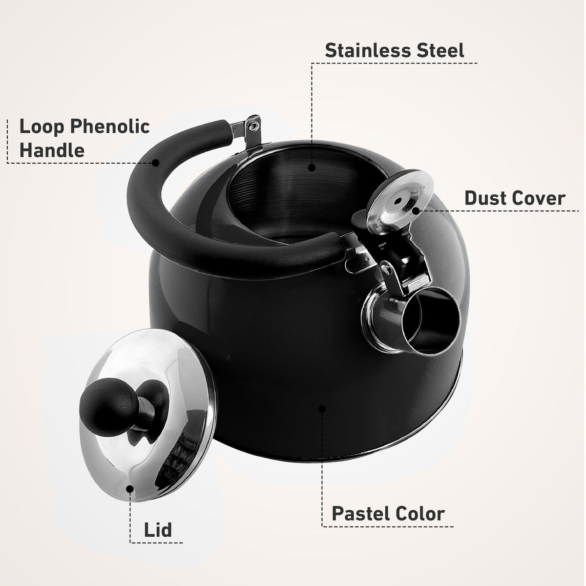 Lily's Home 2 Quart Stainless Steel Whistling Tea Kettle, the Perfect Stovetop Tea and Water Boilers for Your Home, Dorm