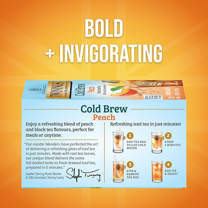 Twinings Cold Brew Variety Sampler Peach and Mixed Berries Black Iced Tea Bags, 20 Count (Pack of 4), Deliciously Unsweetened Flavoured Black Tea, Caffeinated, 80 Individually Wrapped Tea Bags