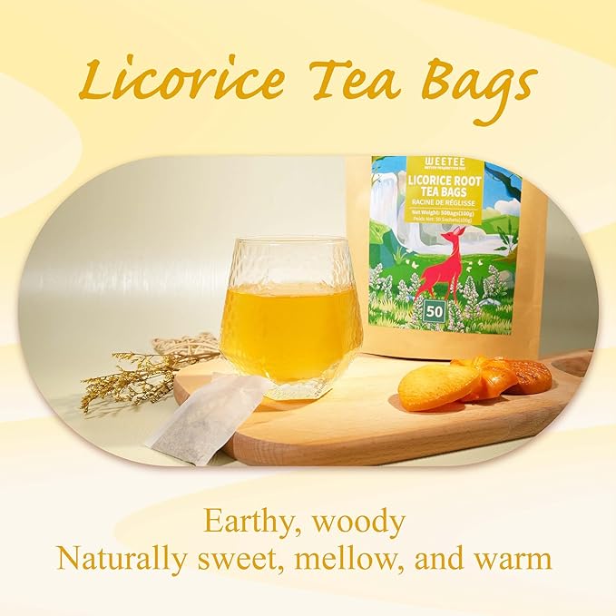 WT Weetee Licorice Root Tea Bags 50 Count, Naturally Sweet & No Added Sugar, Caffeine-Free, Warm, Mellow, and Pure Herbal Tea