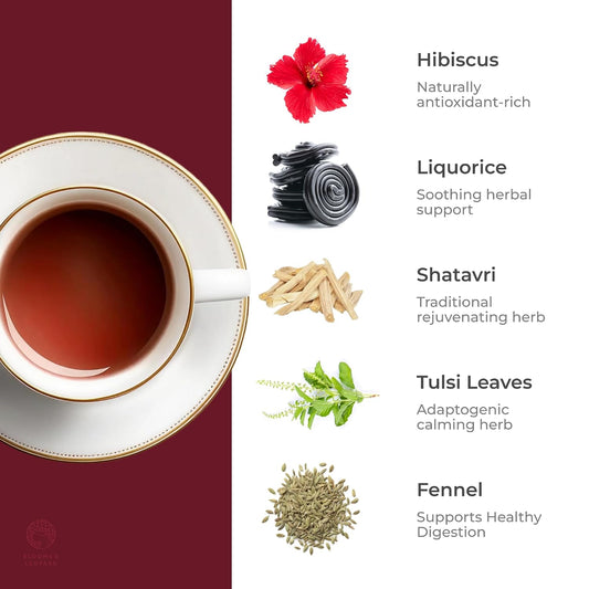 Blooms &amp; Leopard Premium Herbal Tea Bags – Feline Blossom Blend with Hibiscus, Licorice, Fennel, Tulsi &amp; Shatavari – Caffeine-Free Tea – 20 Pyramid Tea Bags, Caffeine-Free for Hot or Iced Tea